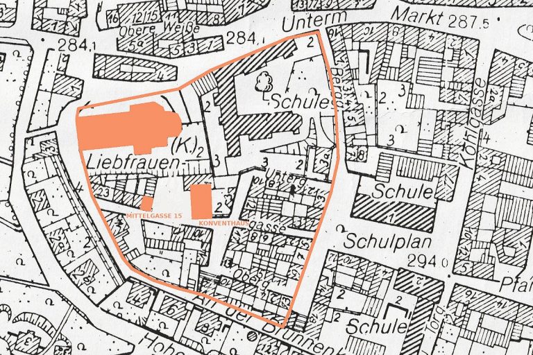 Ferienhaus Liebfrauenkirche. Flurkarte von Arnstadt mit Darstellung des ehemaligen Klostergeländes.