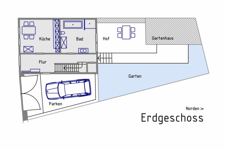 Das Ferienhaus, Grundriss Erdgeschoss.