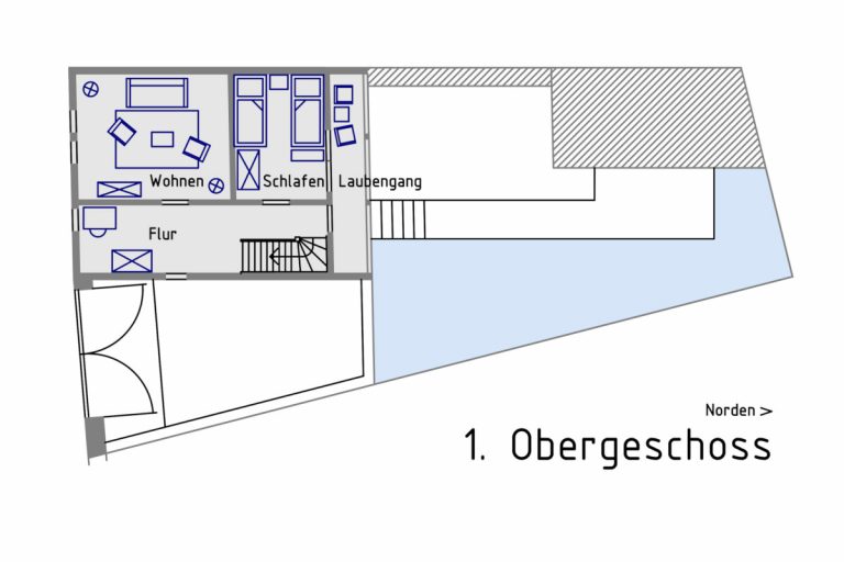 Das Ferienhaus, Grundriss 1. Obergeschoss.